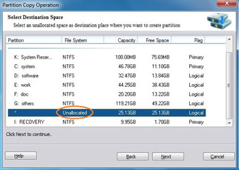 Select unallocated to copy